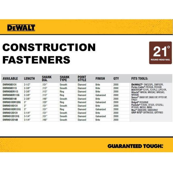 DEWALT 3-1/4 in. x 0.148 in. Metal Framing Nails (2000 Pack) - DWRHS12D148
