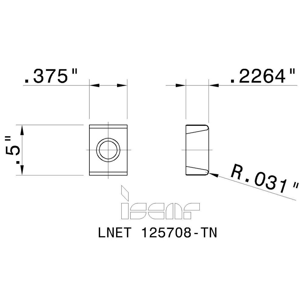 Iscar Milling Insert: ANSI LNET 125708-TN IC910, ISO LNET 125708-TN, IC910, Solid Carbide - 5696840