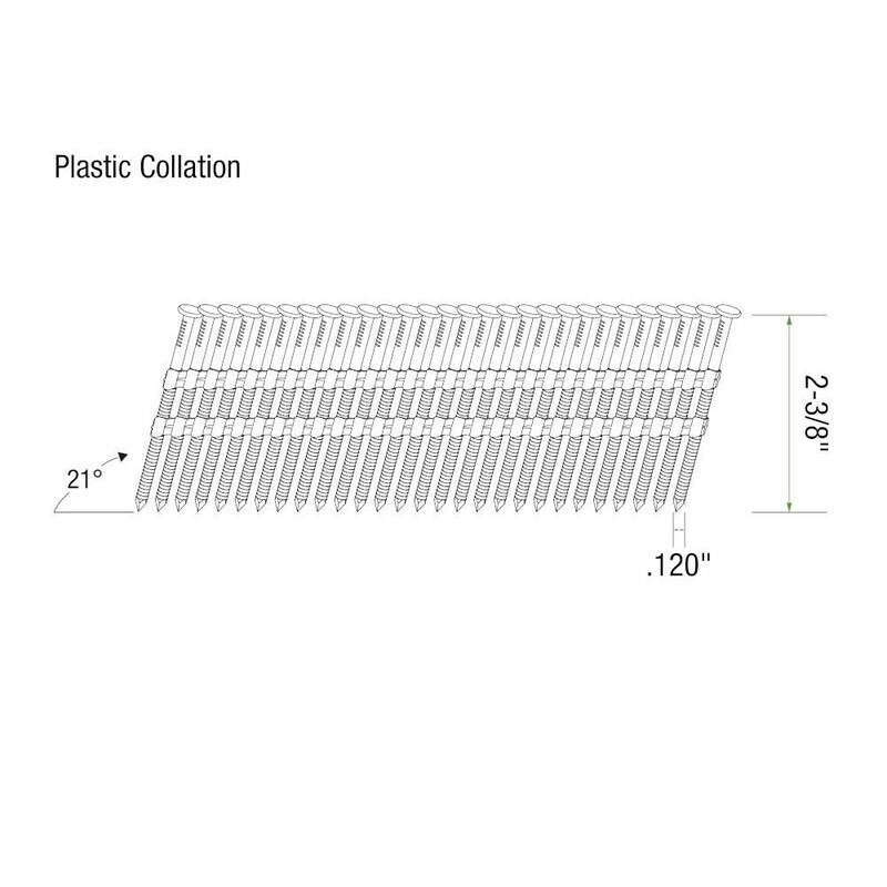 Grip-Rite 2-3/8 in x .120 in 21° Plastic Collated 304 Stainless Steel Ring Shank Round Checkered Head Framing Nails 1000 per Box - MAXC62886