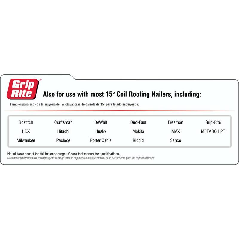 Grip-Rite 1-1/4 in. x 0.120-Gauge 15° Smooth Shank Electrogalvanized Wire Collated Coil Roofing Nails 7,200 per Box, 48 Box Pallet - GRCR3DGALP