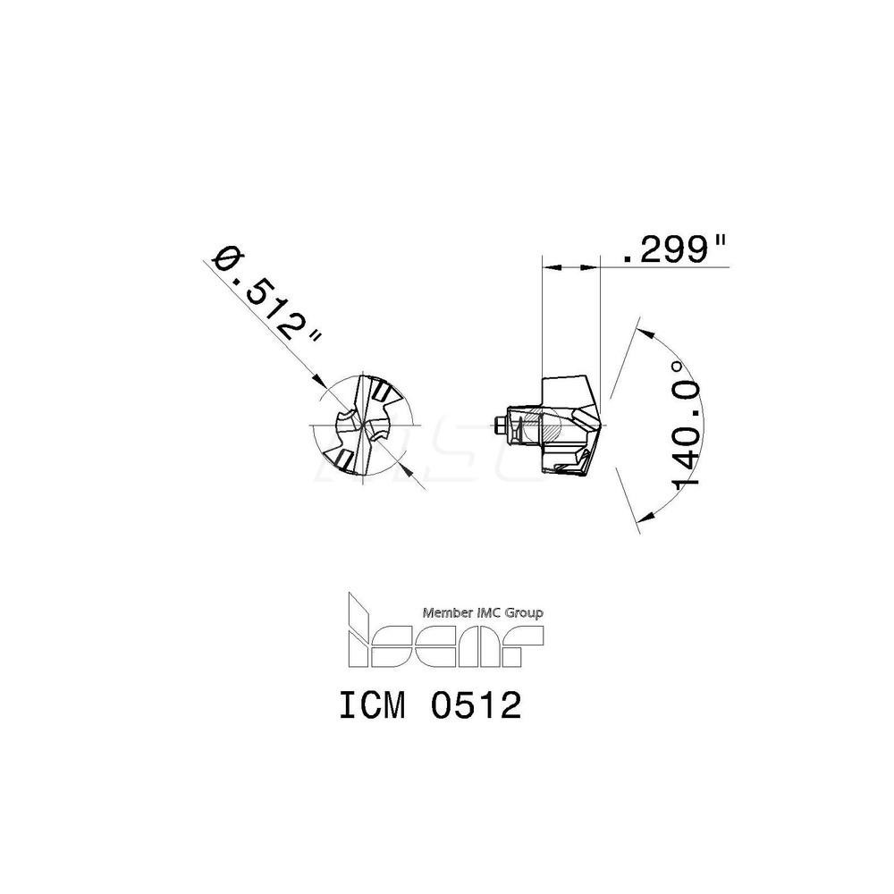 Iscar Replaceable Drill Tips: ICM0512 IC907, 0.5120" Dia, 13.00 mm Dia, 140 deg Point,  IC908 - 5567160