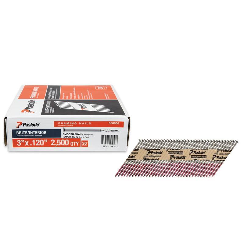 Paslode 3 in. x 0.120-Gauge 30-Degree Brite Smooth Paper-Taped Framing Nails with PMPlus Nailer (2500 per Box) - 650836P