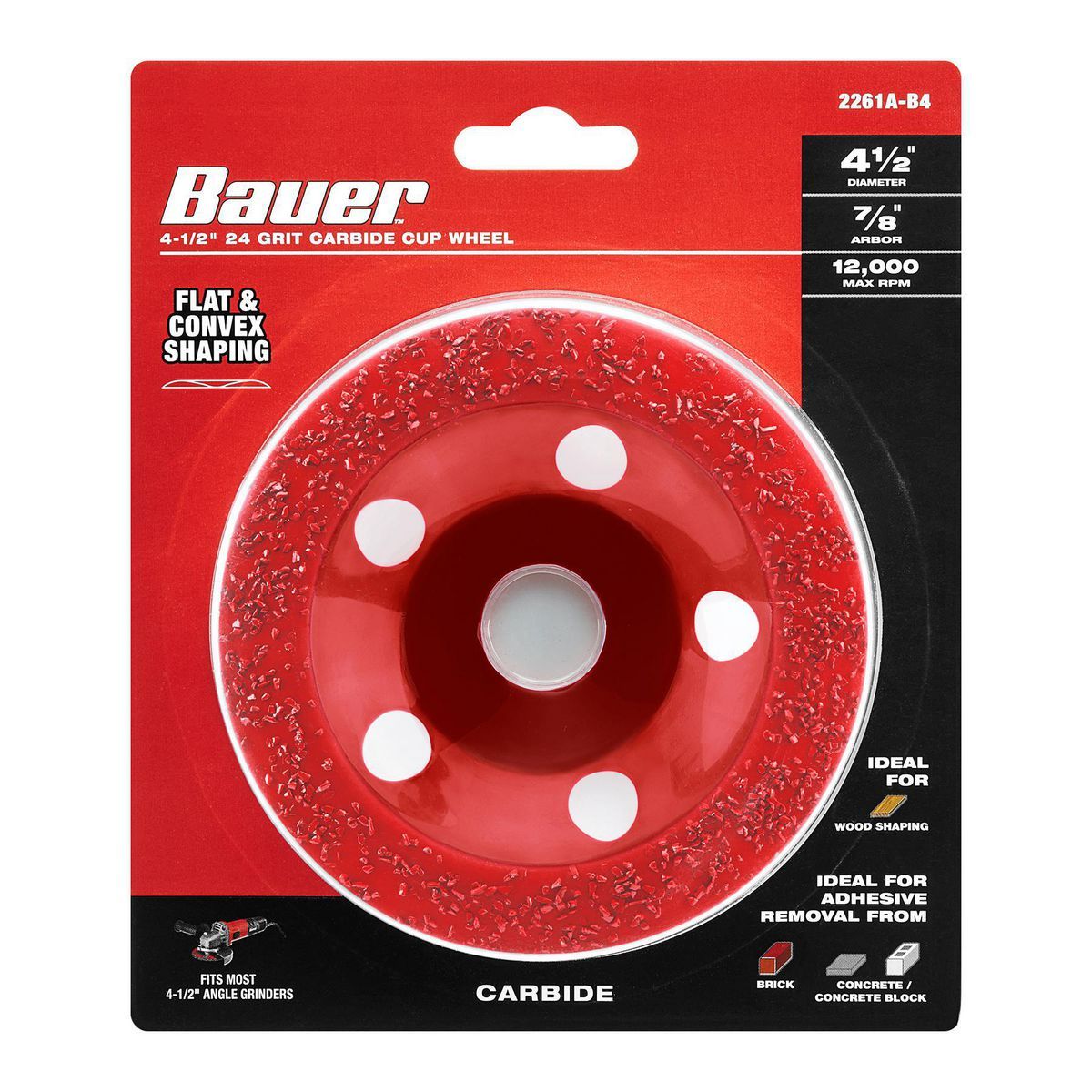 Rueda de copa de carburo Bauer de 4-1/2 pulgadas y grano 24 - 59210