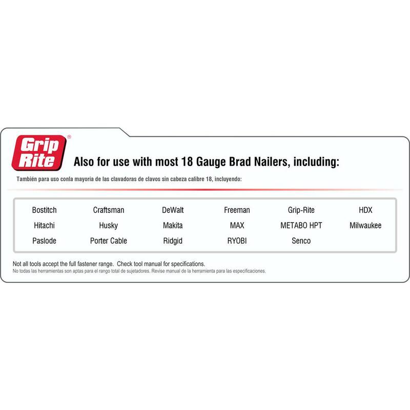 Grip-Rite 1 in. x 18-Gauge Electrogalvanized Brad Nails 1000 per Box - GRF181M