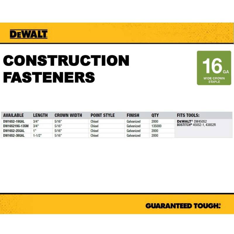 DEWALT 3/4 in. x 16-Gauge Galvanized Staple 2000 per Box - DW16S2-19GAL