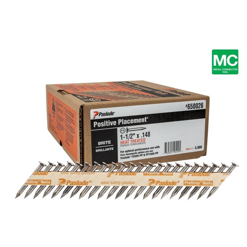 Paslode 1-1/2 in. x 0.148-Gauge HT Brite Positive Placement Metal Connector Nails (3,000-Pack) - 650026