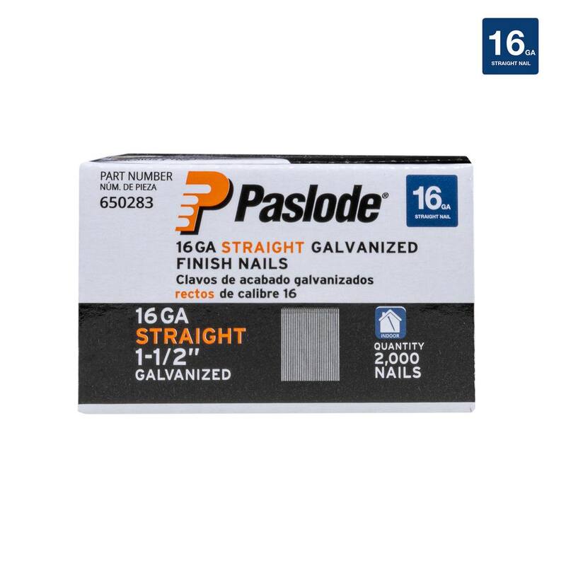 Paslode 1-1/2 in. x 16-Gauge Galvanized Straight Finish Nails (2000 Pack) - 650283