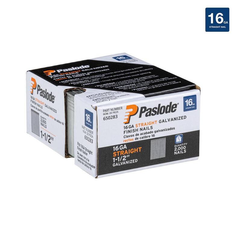 Paslode 1-1/2 in. x 16-Gauge Galvanized Straight Finish Nails (2000 Pack) - 650283