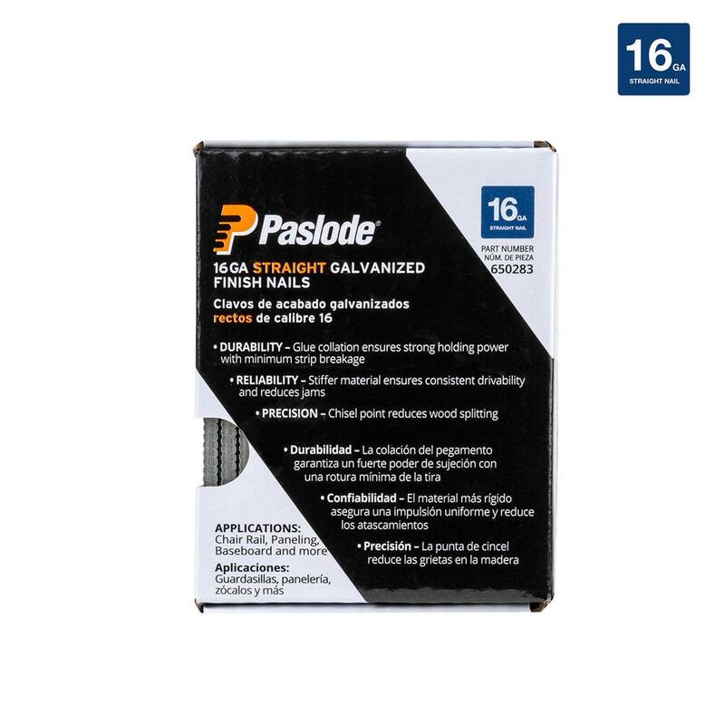 Paslode 1-1/2 in. x 16-Gauge Galvanized Straight Finish Nails (2000 Pack) - 650283