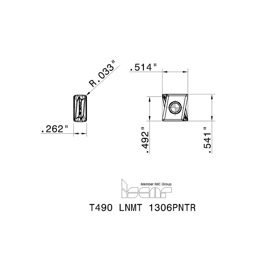 Iscar Milling Insert: ANSI T490 LNMT 1306PNTR DT7150, ISO T490 LNMT 1306PNTR, DT7150, Solid Carbide - 5605884