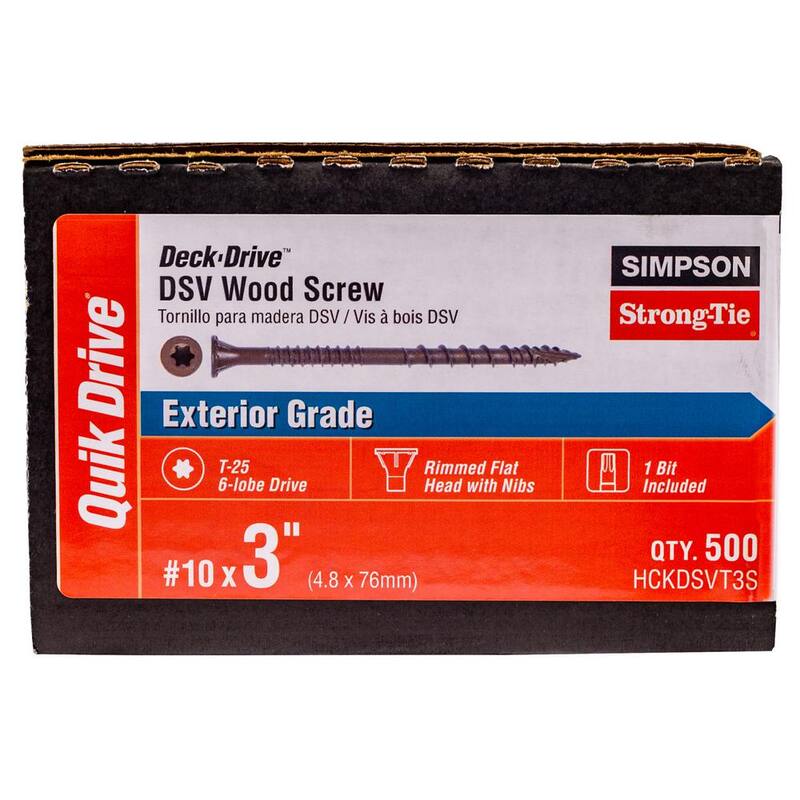 Simpson Strong-Tie #10 x 3 in. T25 6-Lobe, Flat Head, Deck-Drive DSV Collated Wood Screw, Tan (500-Pack) - HCKDSVT3S