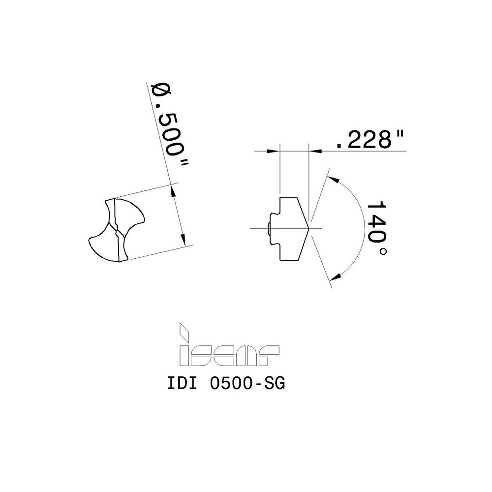 Iscar Replaceable Drill Tips: IDI0500SG IC908, 0.5004" Dia, 12.71 mm Dia, 140 deg Point,  IC908 - 5504897