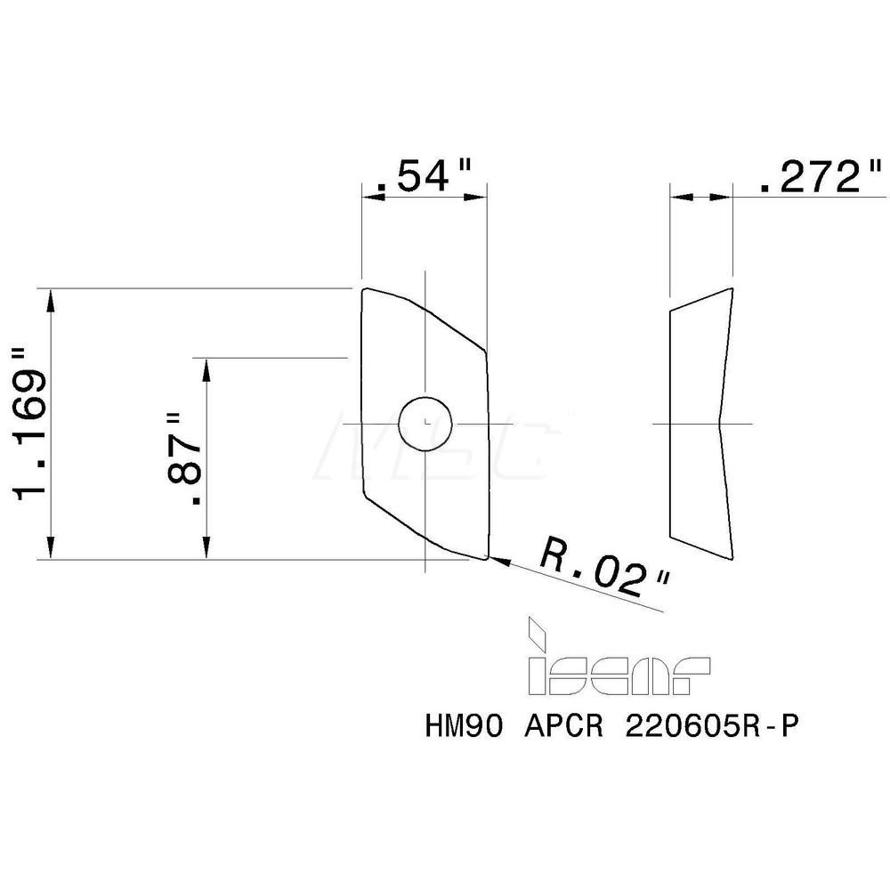 Iscar Milling Insert: ANSI HM90 APCR 220605R-P IC28, ISO HM90 APCR 220605R-P, IC28, Solid Carbide - 5603464