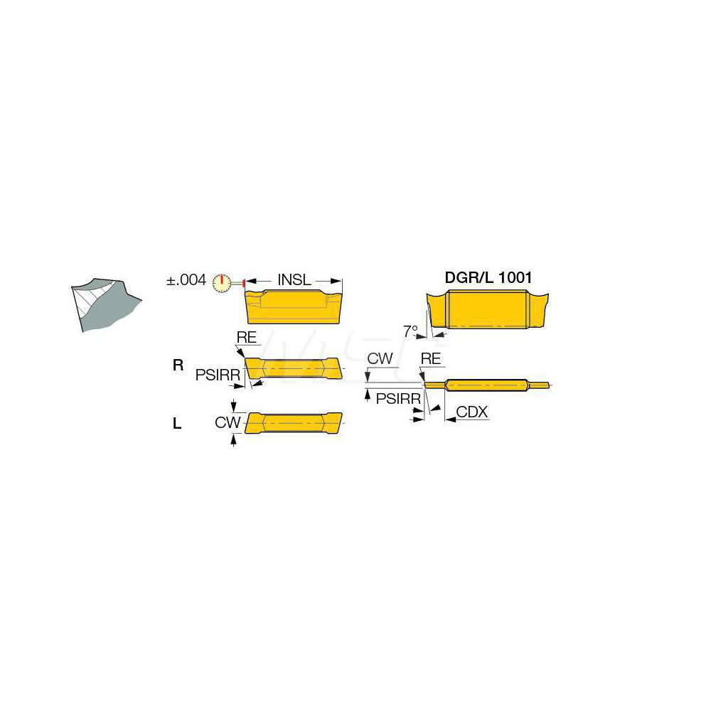 Iscar Cutoff Insert: DGR 1001J-8D IC-328, Carbide, 1.00 mm Cutting Width, 0.0394" Cutting Width - 6002654