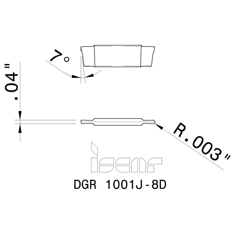 Iscar Cutoff Insert: DGR 1001J-8D IC-328, Carbide, 1.00 mm Cutting Width, 0.0394" Cutting Width - 6002654