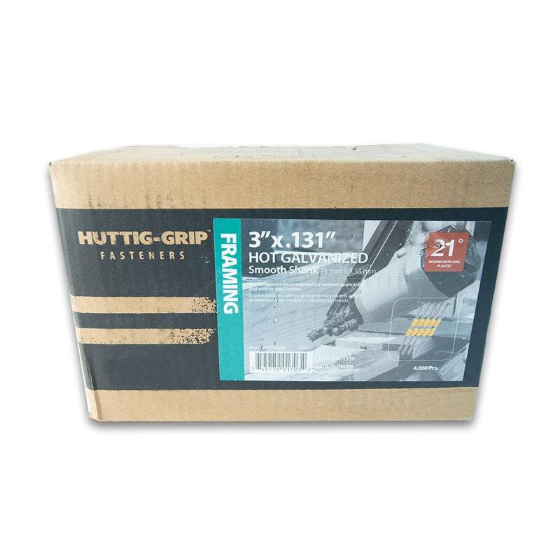 HUTTIG-GRIP 3 in. x 0.131-Gauge 21-Degree Plastic Strip Hot Galvanized Smooth Shank (4000 Per Box) - HGCDMXTXB4M