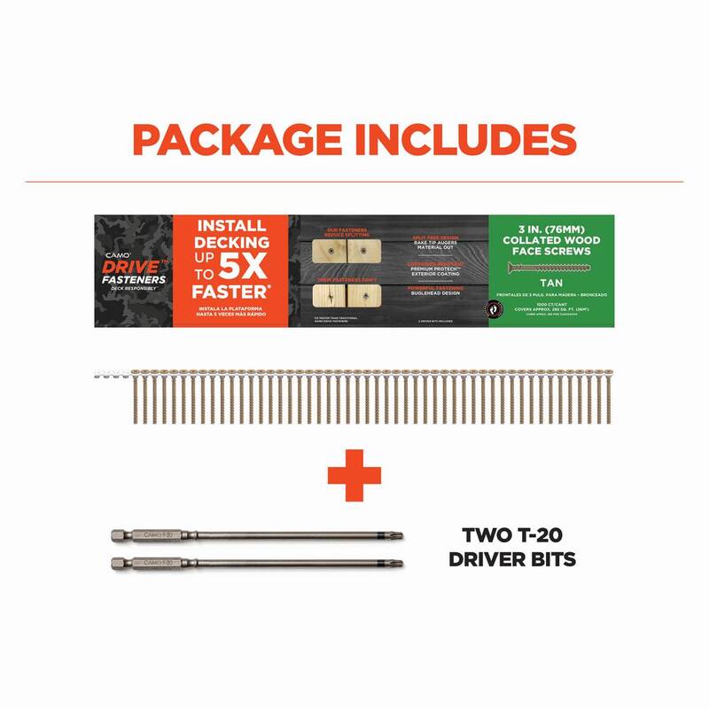 CAMO #10 x 3 in. Tan Star Bugle-Head Drive Collated Deck Screw (1000-Count) - 0395042