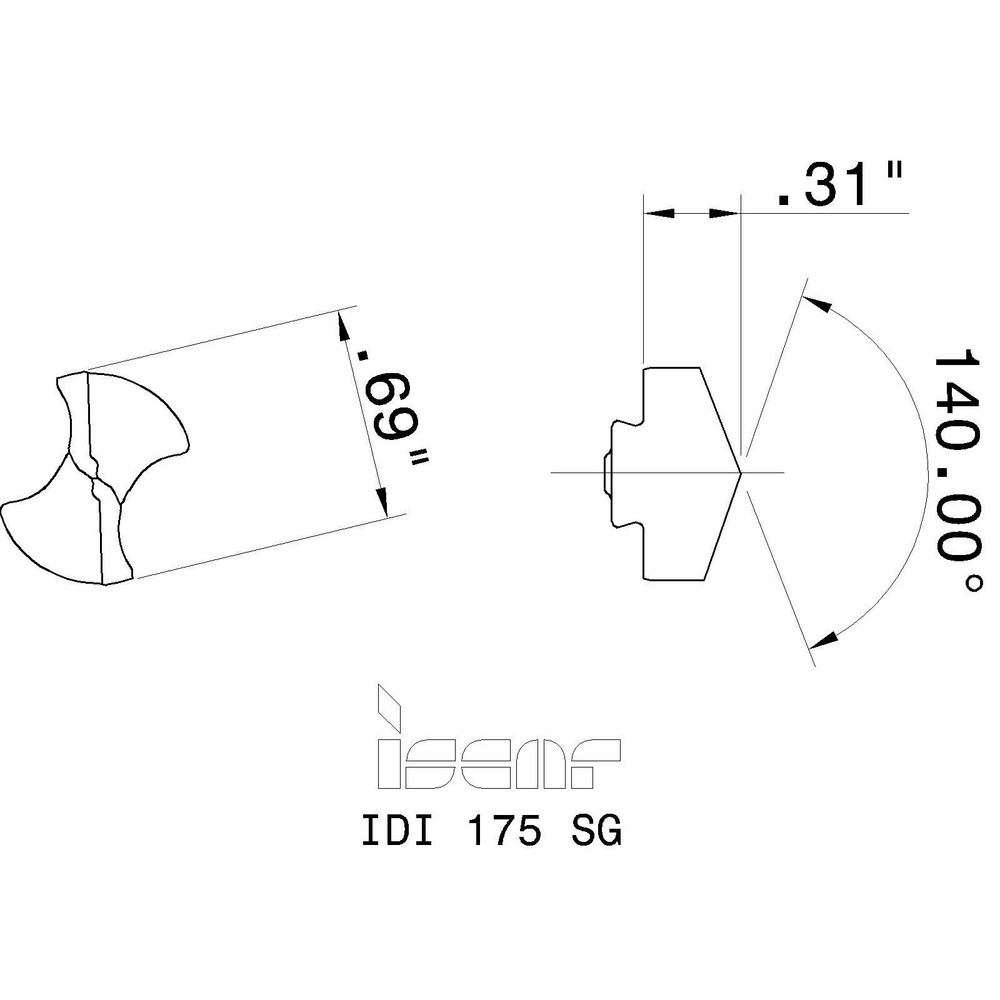 Iscar Replaceable Drill Tips: IDI-0689-SG IC908 I, 0.6890" Dia, 17.50 mm Dia, 140 deg Point,  IC908 - 5504964