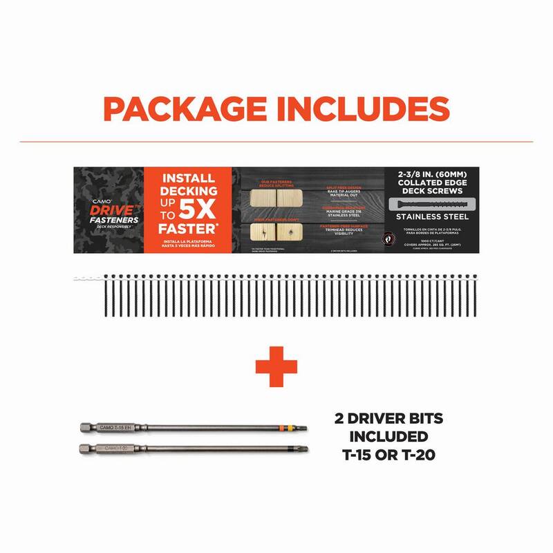 CAMO #7 x 2-3/8 in. Stainless Steel Star Drive Trim Head Collated Edge Deck Screw (1000-Count) - 0395020S