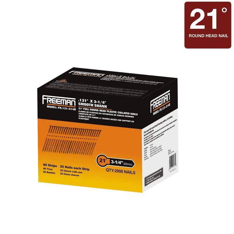 Freeman 3-1/4 in. x 0.131 in. 21-Degree Plastic Collated Smooth Shank Brite Coated Framing Nails (2000-Count) - FR.131-314B