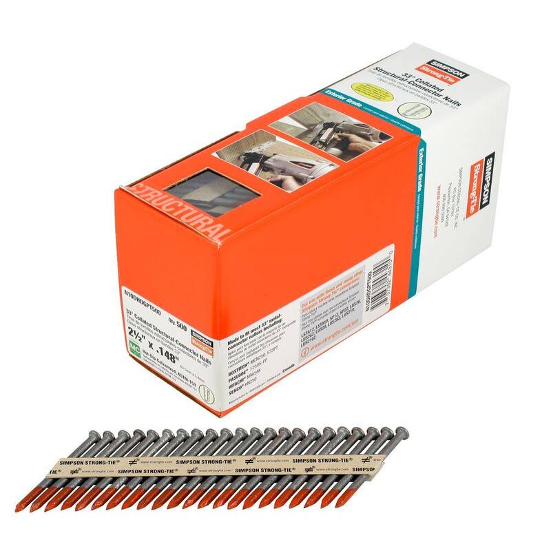 Simpson Strong-Tie Strong-Drive 2-1/2 in. x 0.148 in. 33-degree SCN Smooth-Shank HDG Collated Connector Nail (500-Qty) - N10DHDGPT500