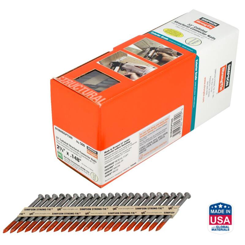 Simpson Strong-Tie Strong-Drive 2-1/2 in. x 0.148 in. 33-degree SCN Smooth-Shank HDG Collated Connector Nail (500-Qty) - N10DHDGPT500