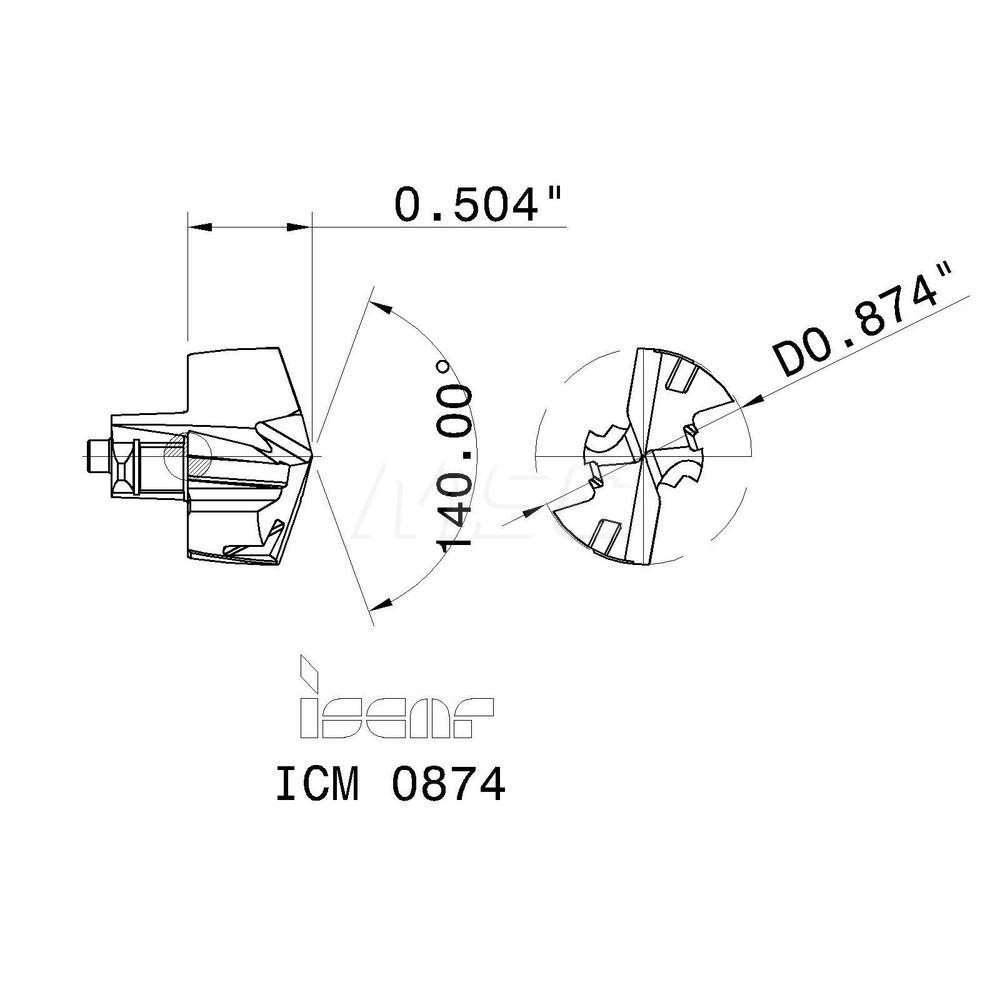 Iscar Replaceable Drill Tips: ICM0874 IC908, 0.8747" Dia, 22.22 mm Dia, 140 deg Point,  IC908 - 5509135