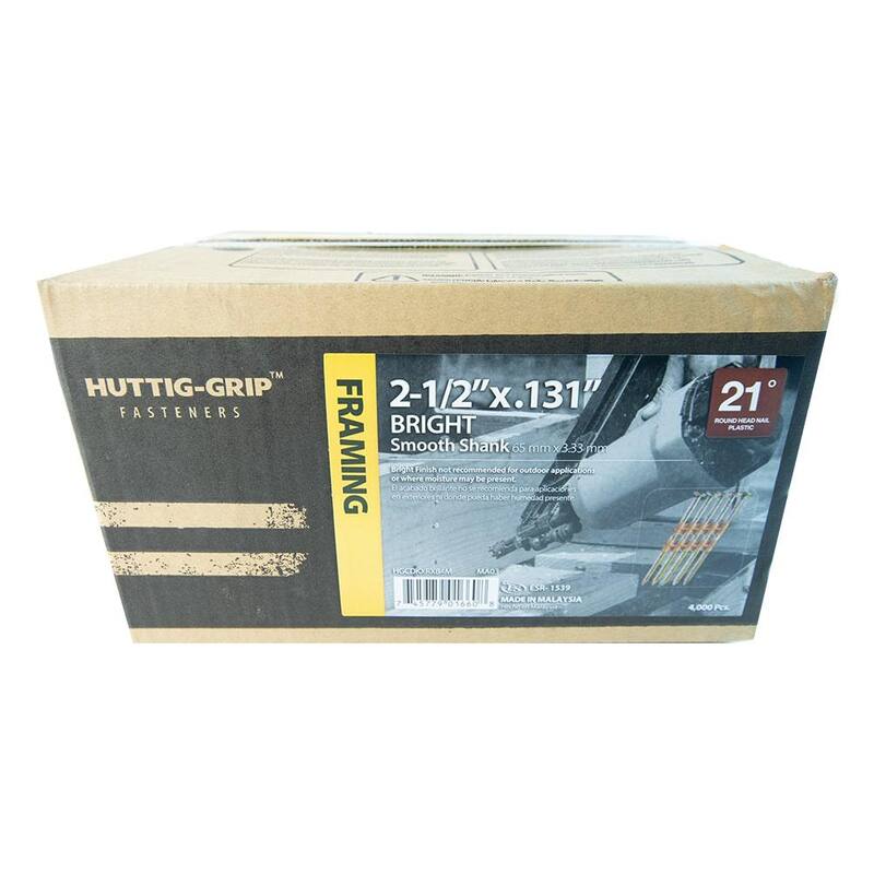 HUTTIG-GRIP 2-1/2 in. x 0.131-Gauge 21-Degree Plastic Strip Bright Smooth Shank (4000 Per Box) - HGCDKXRXB4M