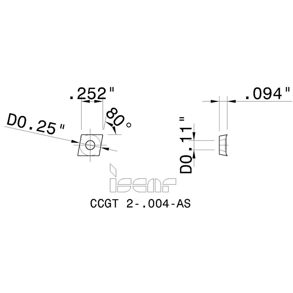 Iscar Turning Insert: CCGT 2-.004-AS IC20, Carbide - 5540029