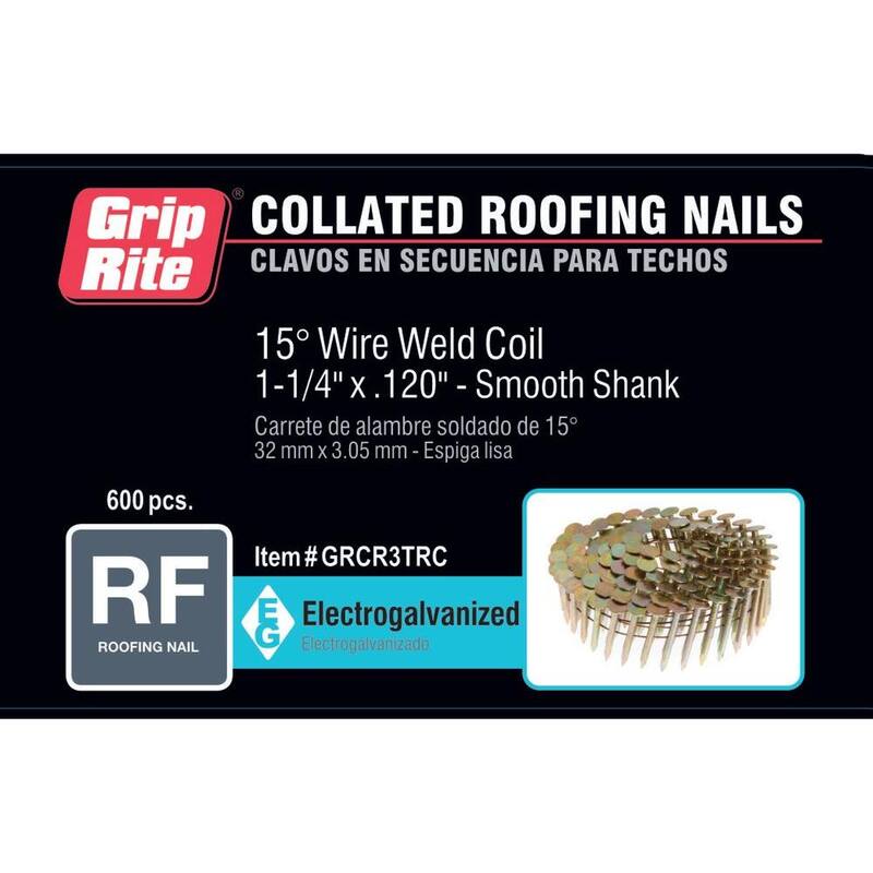 Grip-Rite 1-1/4 in. x 0.120 Electro-Galvanized Coil Roofing Nails (500 per Box) - GRCR3TRC
