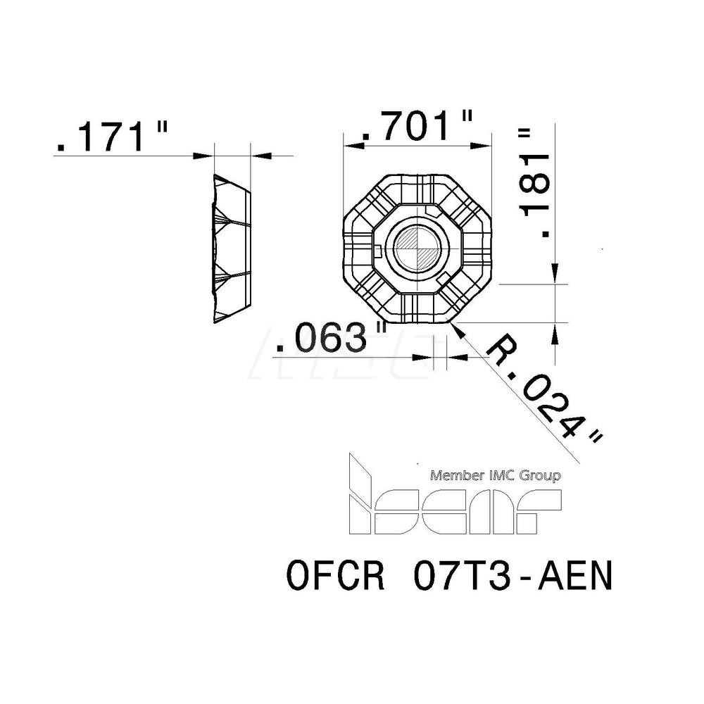 Iscar Milling Insert: ANSI OFCR 07T3-AEN IC908, ISO OFCR 07T3-AEN, IC908, Solid Carbide - 5602270
