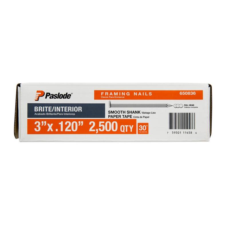 Paslode 3 in. x 0.120-Gauge 30-Degree Brite Smooth Shank Paper Tape Framing Nails Combo Kit Includes (2500 Per Box) (2-Pack) - 650953