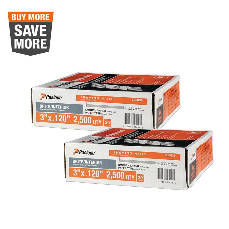 Paslode 3 in. x 0.120-Gauge 30-Degree Brite Smooth Shank Paper Tape Framing Nails Combo Kit Includes (2500 Per Box) (2-Pack) - 650953