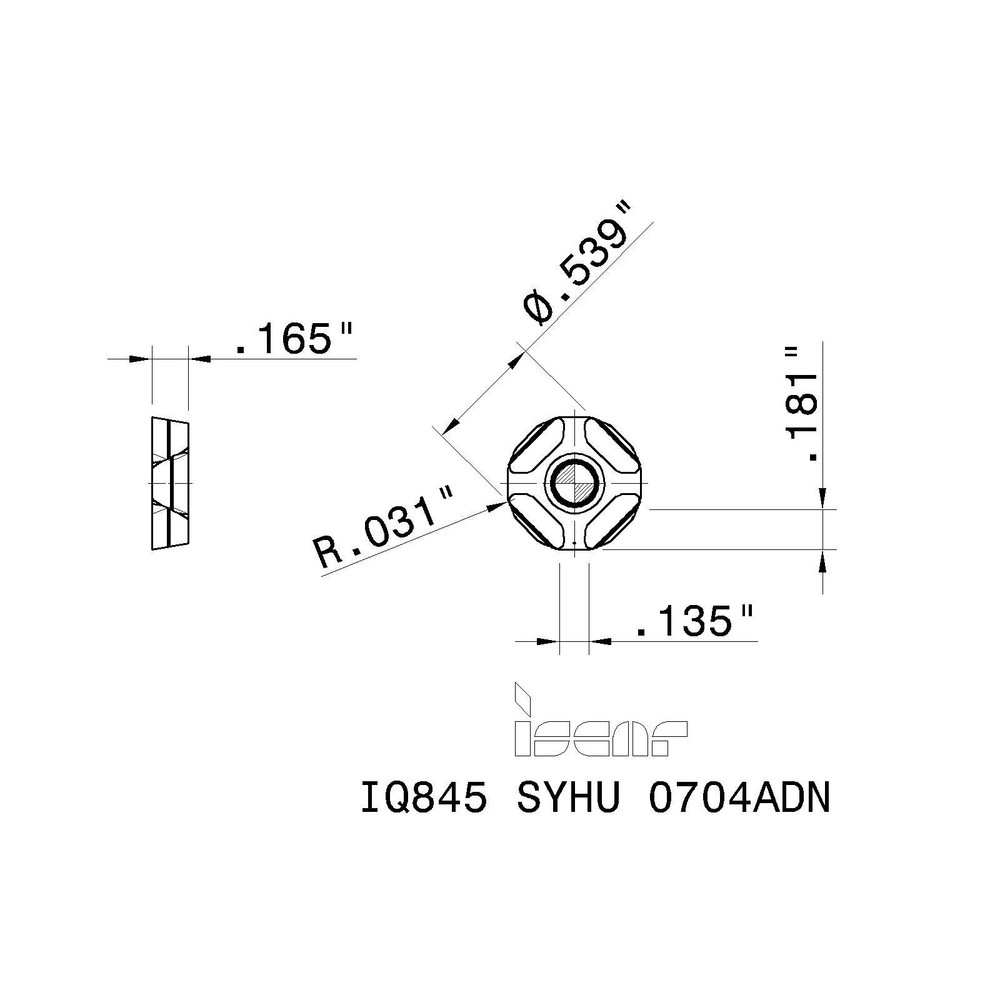Iscar Milling Insert: ANSI IQ845 SYHU 0704ADN IC830, ISO IQ845 SYHU 0704ADN, IC830, Solid Carbide - 5607373