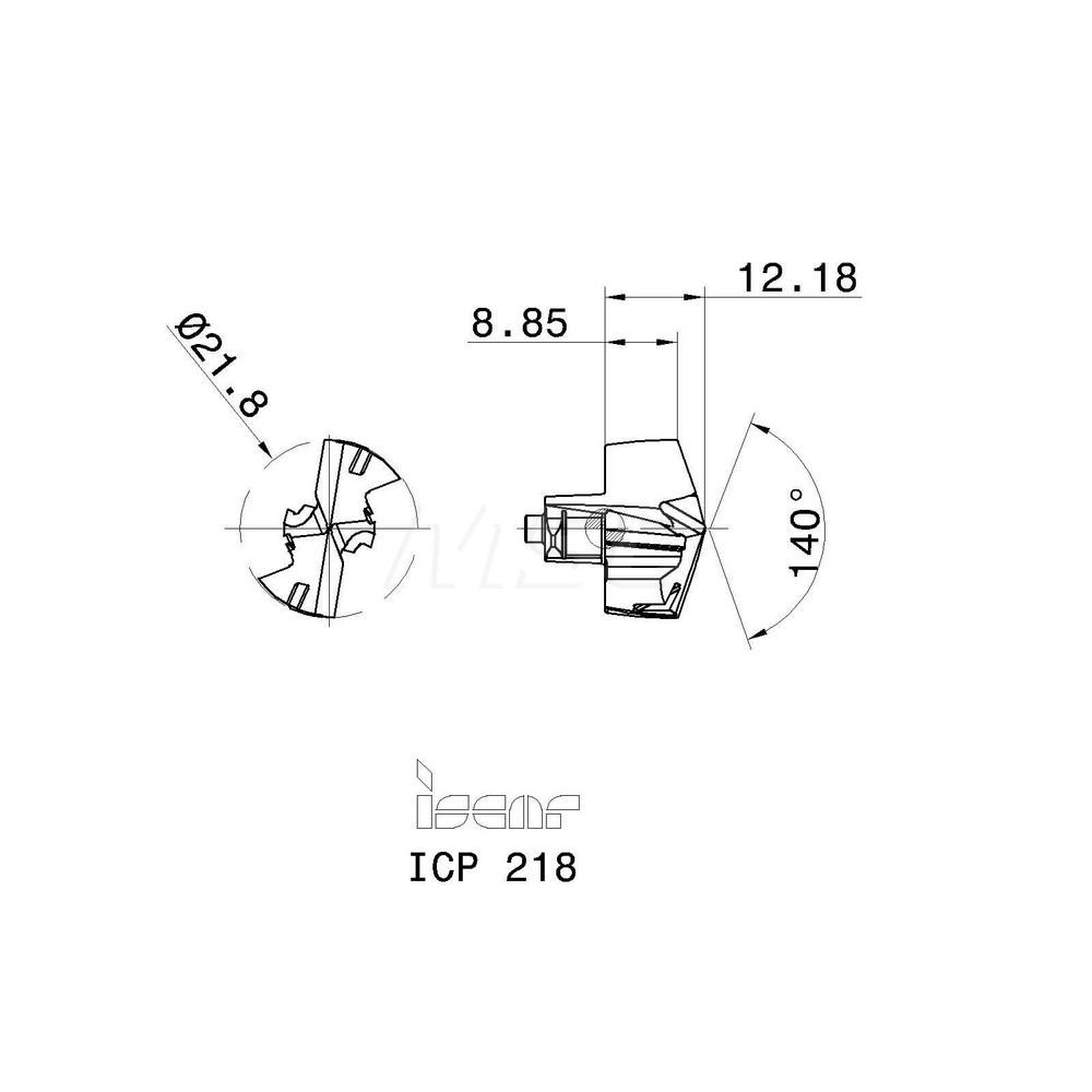 Iscar Replaceable Drill Tips: ICP0858 IC908, 0.8589" Dia, 21.82 mm Dia, 140 deg Point,  IC908 - 5509113