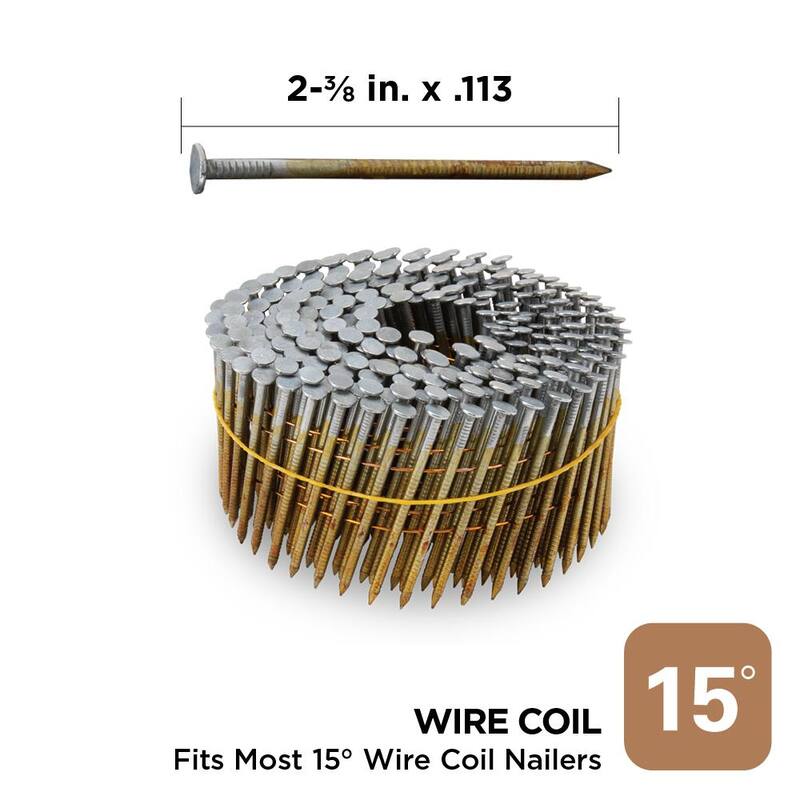 PRO-FIT 2-3/8 in. x 0.113in-Gauge 15° Bright Finish Ring Shank Wire Coil Framing Nails (3000 per Box) - 0616453
