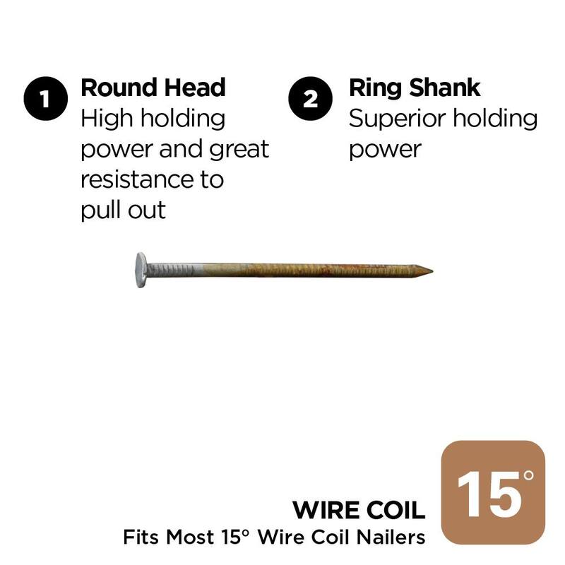 PRO-FIT 2-3/8 in. x 0.113in-Gauge 15° Bright Finish Ring Shank Wire Coil Framing Nails (3000 per Box) - 0616453
