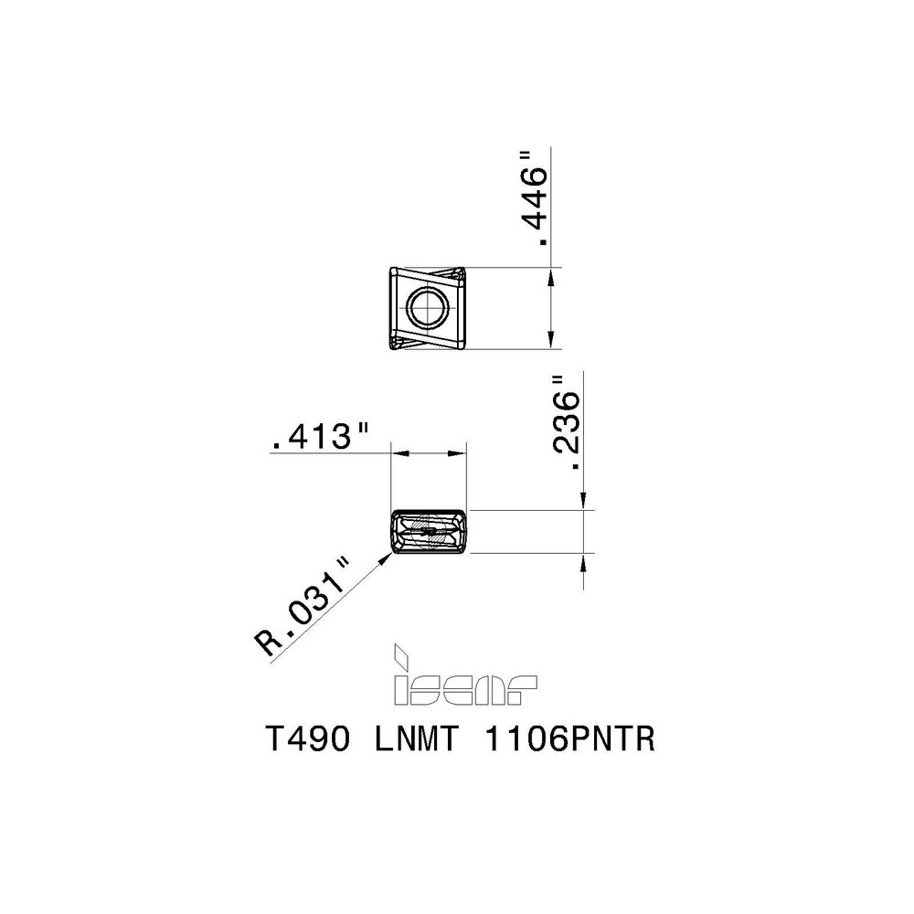 Iscar Milling Insert: ANSI T490 LNMT 1106PNTR IC808, ISO T490 LNMT 1106PNTR, IC808, Solid Carbide - 5668241