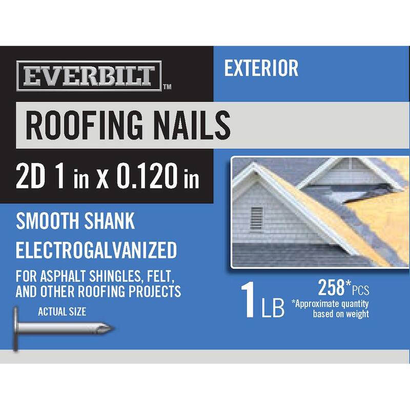 Everbilt 2D 1 in. Roofing Nails Electro-Galvanized 1 lb. (Approximately 258-Pieces) - 815700