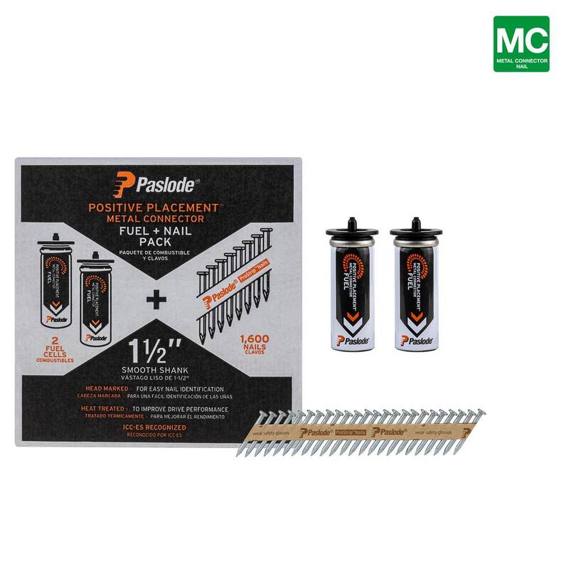 Paslode 1-1/2 in. x 0.131-Gauge Galvanized Smooth Shank Positive Placement Metal Connector Framing Nail FNP (1600 Nail +Fuel) - 650937
