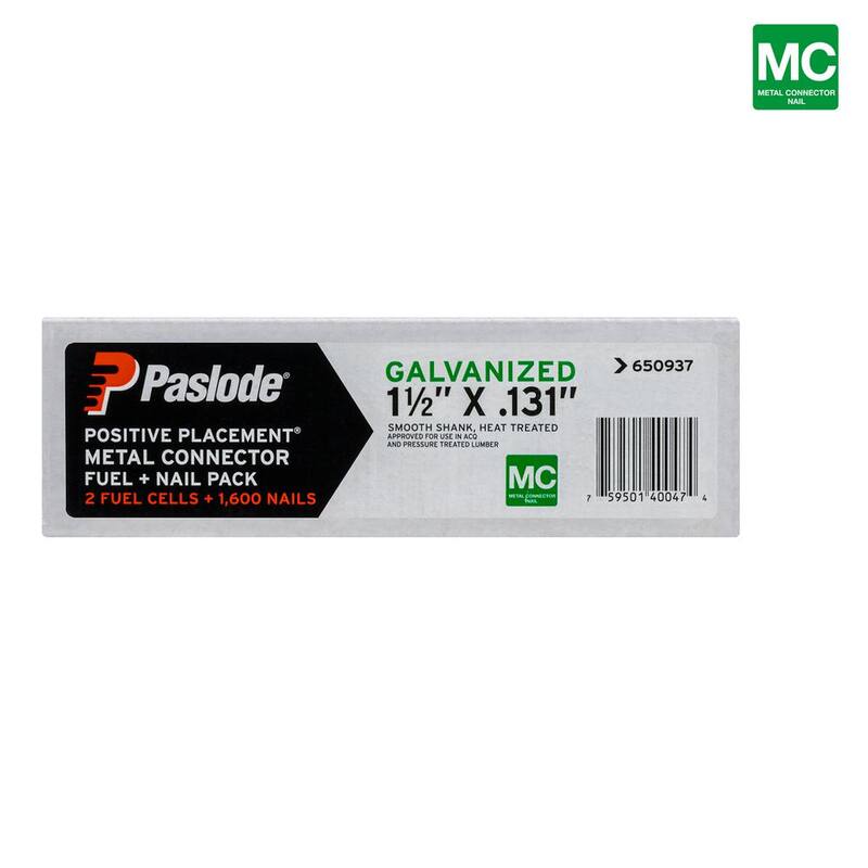 Paslode 1-1/2 in. x 0.131-Gauge Galvanized Smooth Shank Positive Placement Metal Connector Framing Nail FNP (1600 Nail +Fuel) - 650937