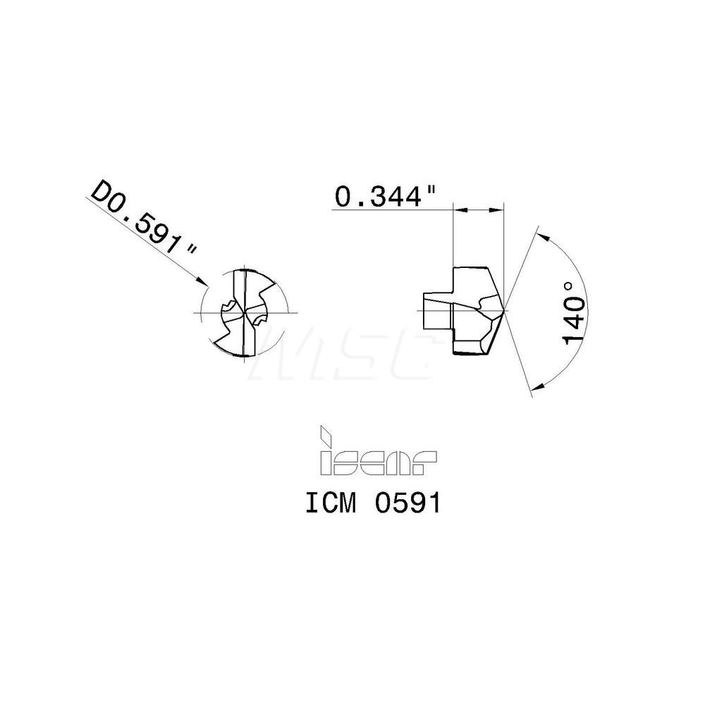 Iscar Replaceable Drill Tips: ICM0591 IC907, 0.5910" Dia, 15.01 mm Dia, 140 deg Point,  IC908 - 5567147