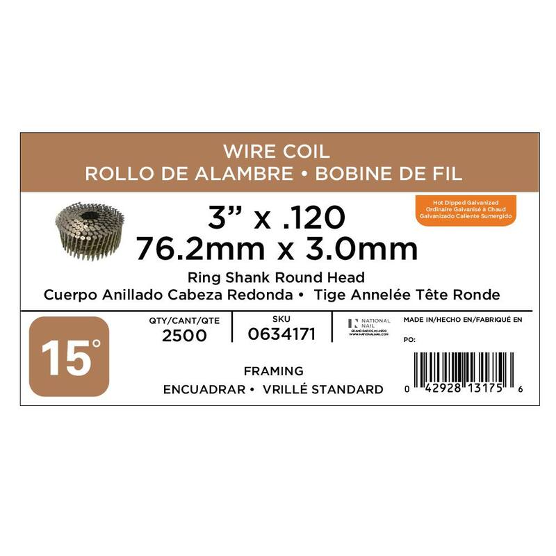 PRO-FIT 3 in. x 0.120 15-Degree Hot Dipped Galvanized Ring Shank Wire Coil Framing Nails (2500 -Per Box) - 0634171