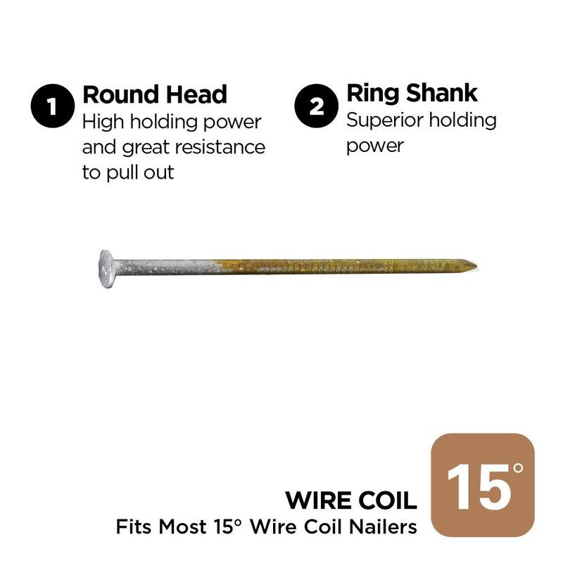 PRO-FIT 3 in. x 0.120 15-Degree Hot Dipped Galvanized Ring Shank Wire Coil Framing Nails (2500 -Per Box) - 0634171
