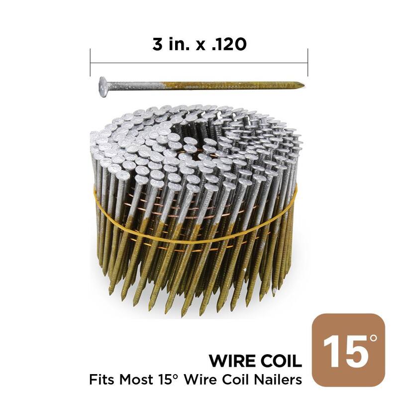 PRO-FIT 3 in. x 0.120 15-Degree Hot Dipped Galvanized Ring Shank Wire Coil Framing Nails (2500 -Per Box) - 0634171