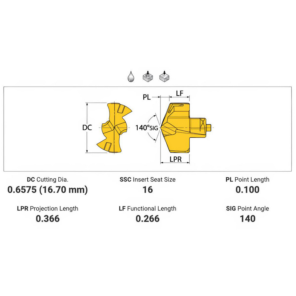 Ingersoll Cutting Tools Replaceable Drill Tips: TPA1670R01 IN2505, 0.6575" Dia, 16.70 mm Dia, 140 deg Point,  IN2505 - 5120067