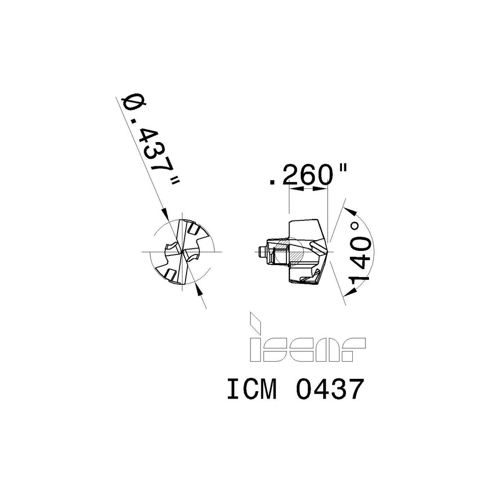 Iscar Replaceable Drill Tips: ICM0437 IC908, 0.4373" Dia, 11.11 mm Dia, 140 deg Point,  IC908 - 5508297