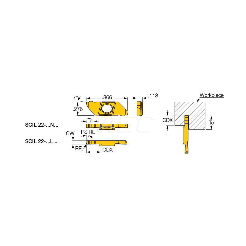 Iscar Cutoff Insert: SCIR22-200N-10 IC1008, Carbide, 2.00 mm Cutting Width, 0.0787" Cutting Width - 6405402