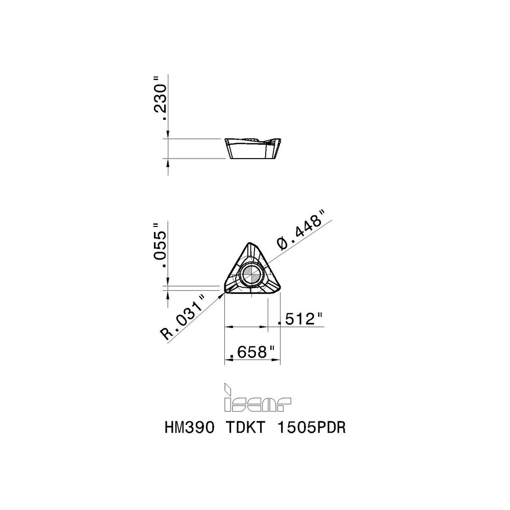 Iscar Milling Insert: ANSI HM390 TDKT 1505PDR IC882, ISO HM390 TDKT 1505PDR, IC882, Solid Carbide - 3309395