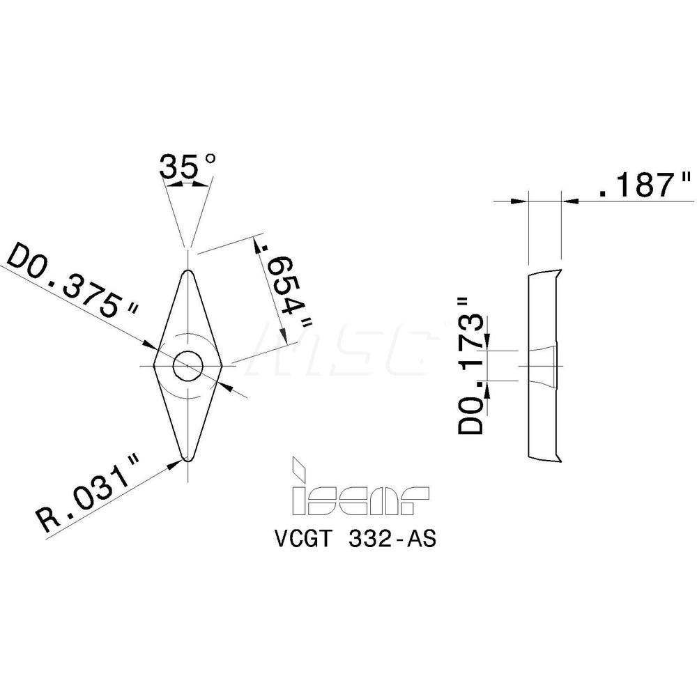 Iscar Turning Insert: VCGT332-AS IC20, Carbide - 5540008